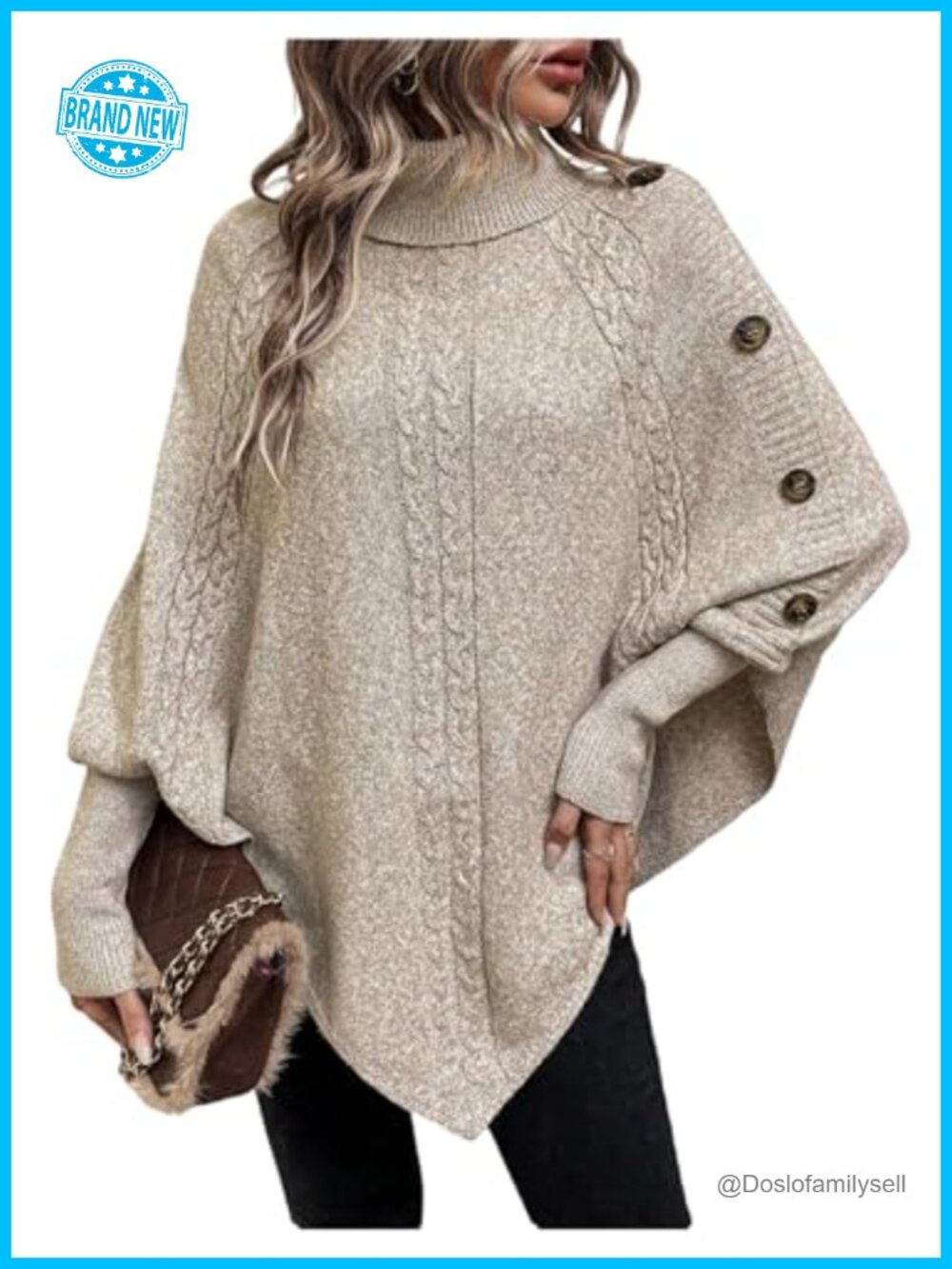Poncho Sweater Asymmetrical Oversized Knit Turtleneck Women's Pullover